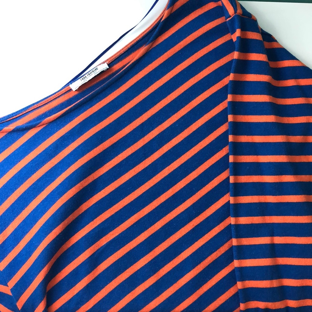 Zara Orange and Blue Long Sleeved Top